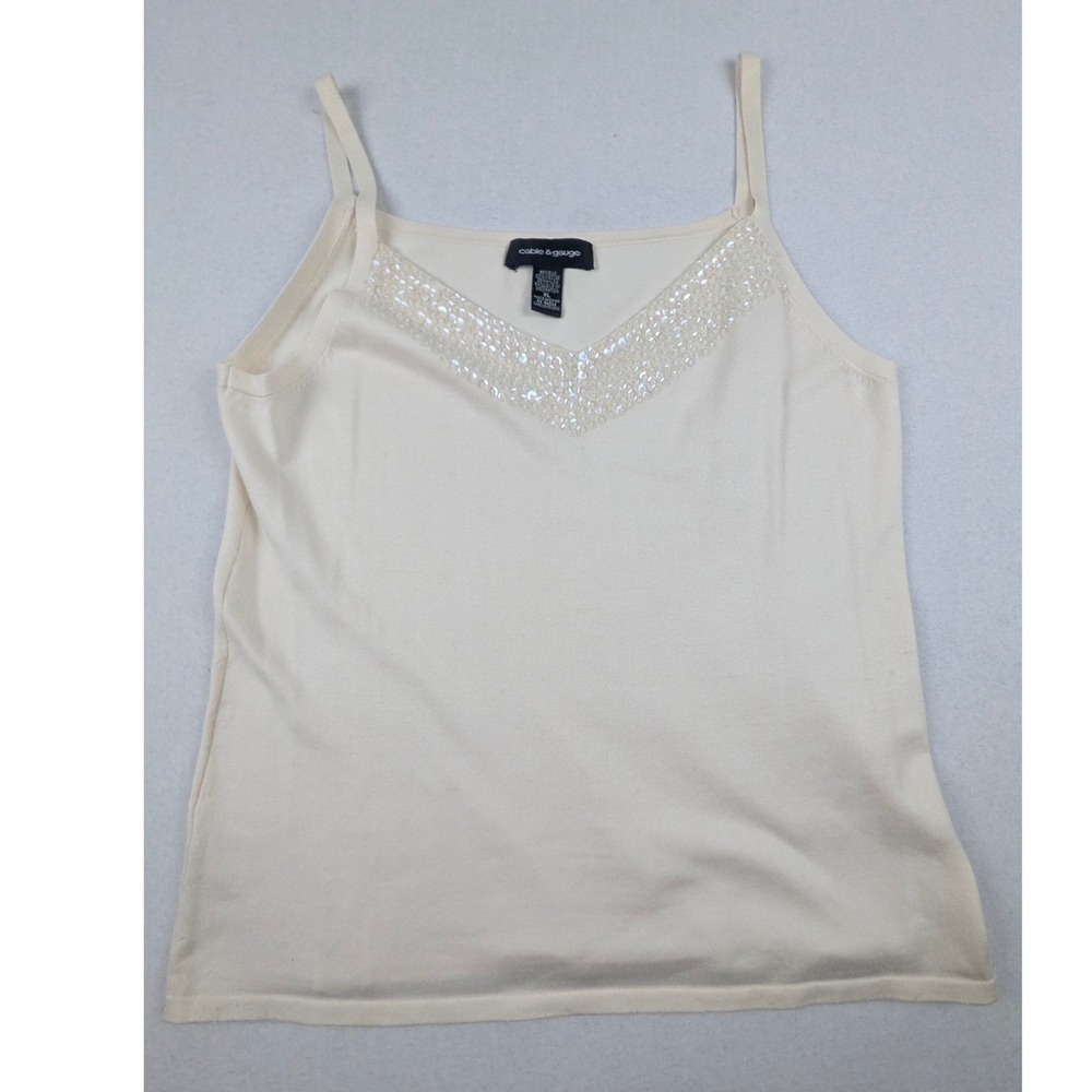 Cable & Gauge Ivory Silk Blend Sequin Trim Two Piece Set Shrug/Bolero Shell XL - Picture 3 of 16